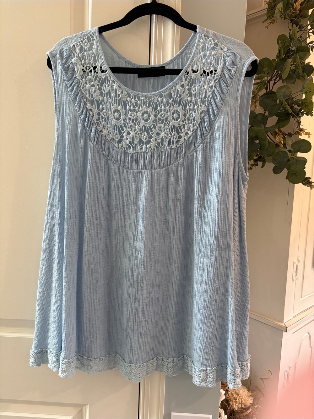 Lane Bryant Light Blue Crochet Yoke Sleeveless Tank